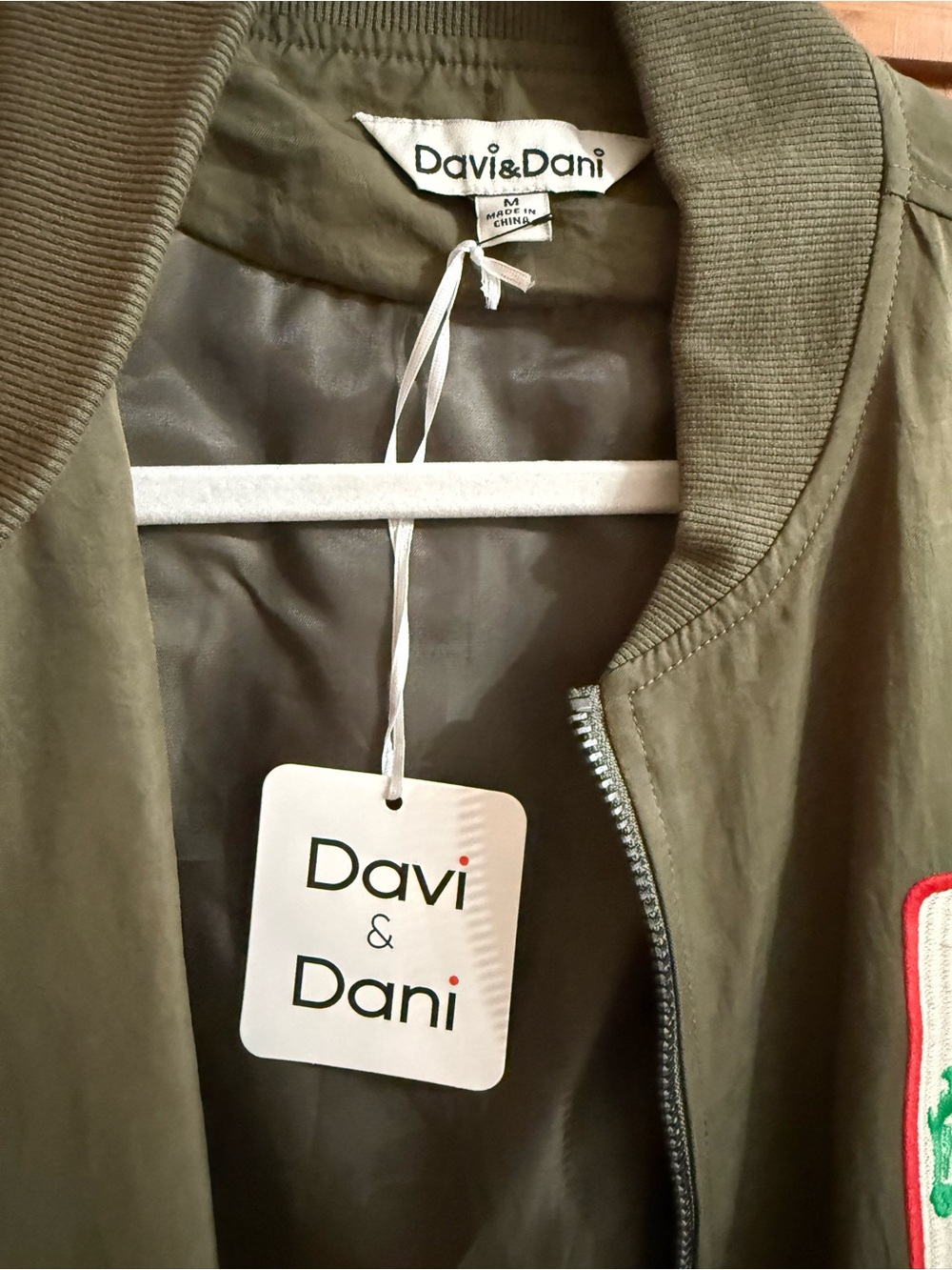 Women’s Olive Green Bomber Jacket with Embroidered Patches Medium - Picture 8 of 10